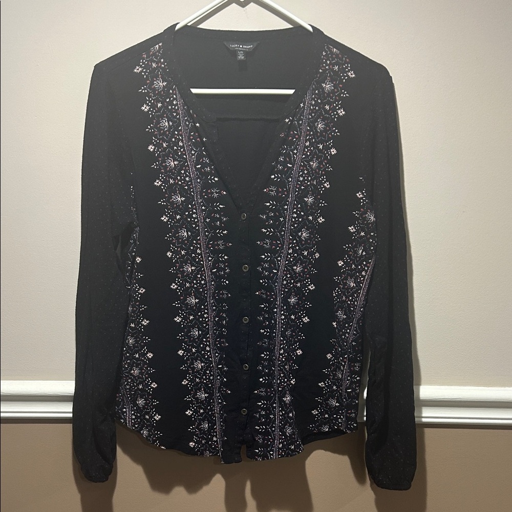 Lucky Brand Black Floral Button Down Shirt
